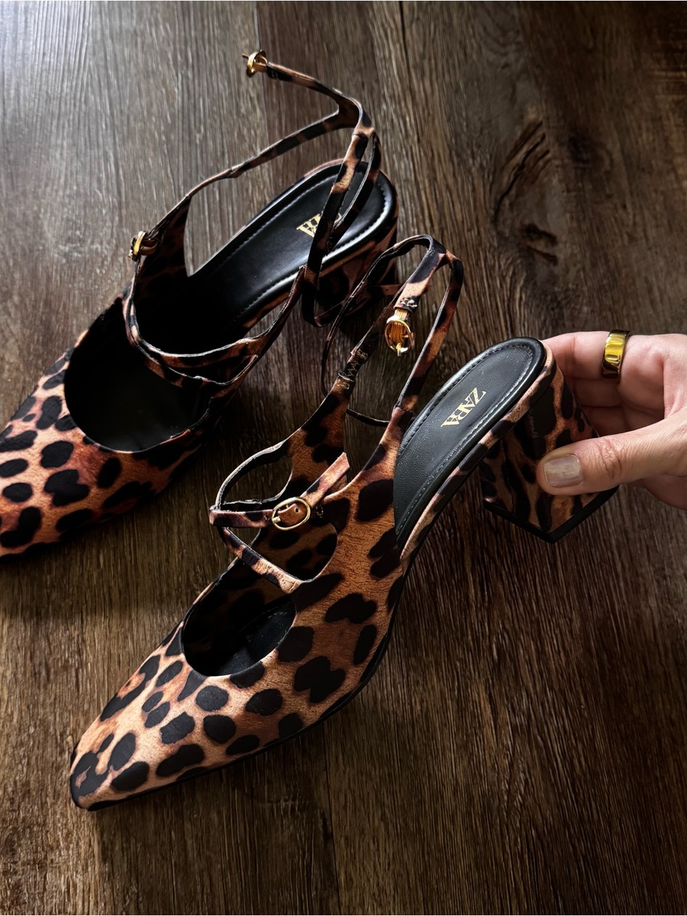 Zara Leopard-Print Slingback Block Heels - Brown/Black